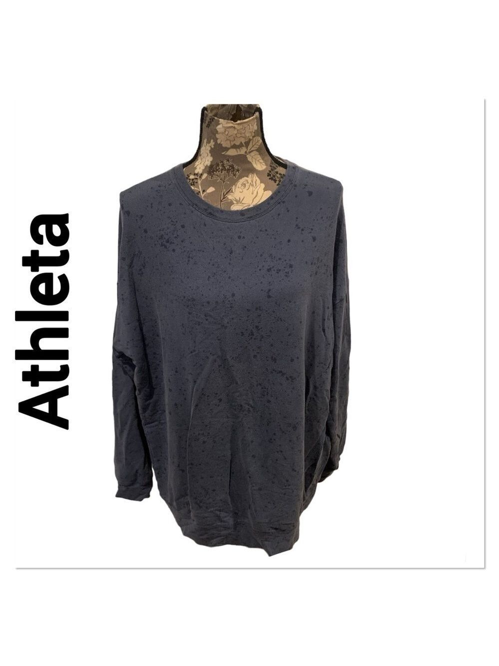 ATHLETA Studio to Street Blue Paint Splatter Crewneck Top size large - Picture 2 of 7